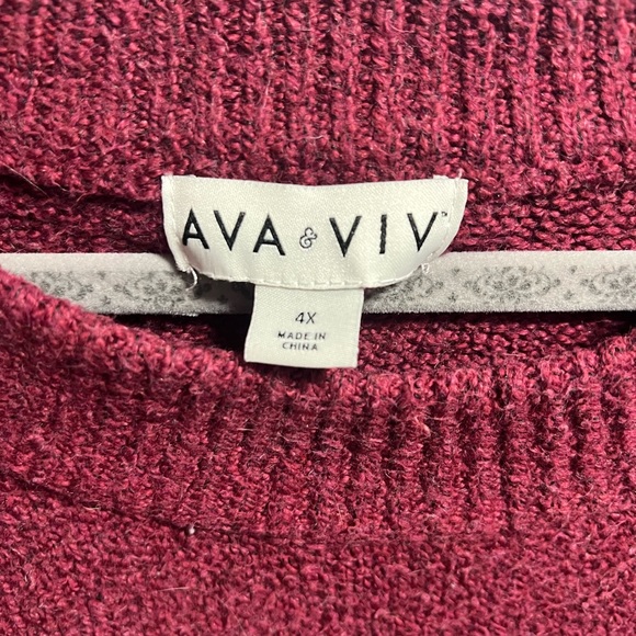 Ava & Viv Women's Deep Red Crew Neck Sweater - Picture 2 of 2